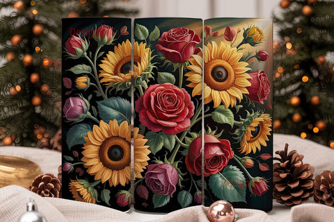 Sunflower & Rose 20oz Tumbler Wrap Sublimation DesignSVG 