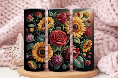 Sunflower & Rose 20oz Tumbler Wrap Sublimation DesignSVG 