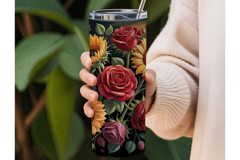 Sunflower & Rose 20oz Tumbler Wrap Sublimation DesignSVG 