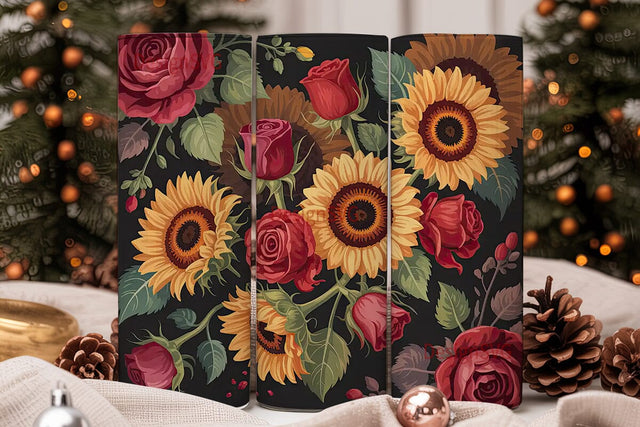 Sunflower & Rose 20oz Tumbler Wrap Sublimation DesignSVG 