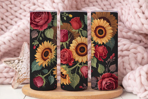 Sunflower & Rose 20oz Tumbler Wrap Sublimation DesignSVG 