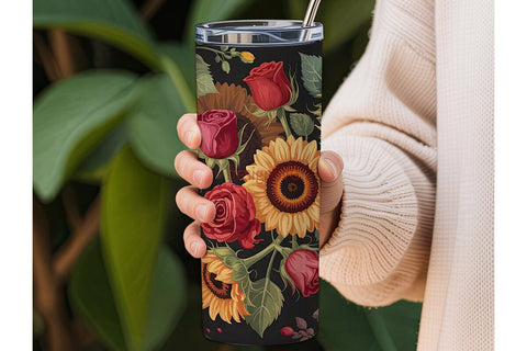 Sunflower & Rose 20oz Tumbler Wrap Sublimation DesignSVG 