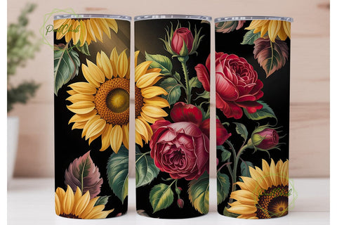 Sunflower Rose Floral 20oz Tumbler Wrap Sublimation PixelChick 
