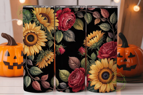 Sunflower Rose Floral 20oz Tumbler Wrap Sublimation PixelChick 