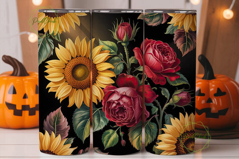Sunflower Rose Floral 20oz Tumbler Wrap Sublimation PixelChick 