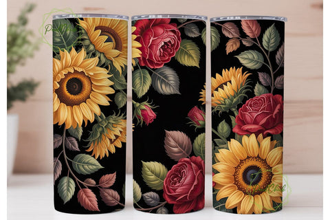 Sunflower Rose Floral 20oz Tumbler Wrap Sublimation PixelChick 