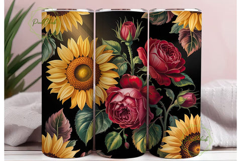 Sunflower Rose Floral 20oz Tumbler Wrap Sublimation PixelChick 