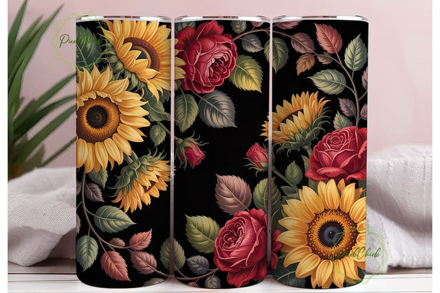 Sunflower Rose Floral 20oz Tumbler Wrap Sublimation PixelChick 