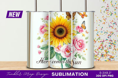 Sunflower Roses And Butterflies Tumbler Png Sublimation Regulrcrative 