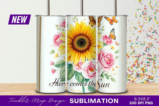 Sunflower Roses And Butterflies Tumbler Png Sublimation Regulrcrative 