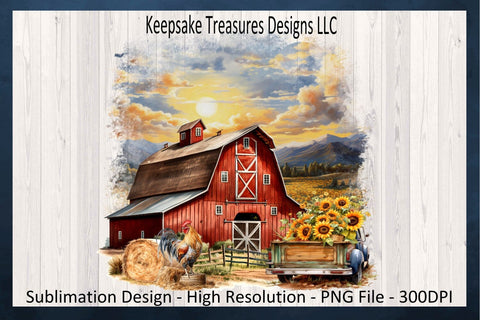 Sunflower Rustic Red Barn Farm Theme, Sublimation PNG Design Sublimation Keepsake Treasures Designs LLC. 