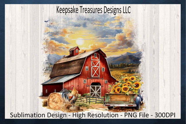 Sunflower Rustic Red Barn Farm Theme, Sublimation PNG Design Sublimation Keepsake Treasures Designs LLC. 