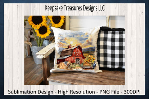 Sunflower Rustic Red Barn Farm Theme, Sublimation PNG Design Sublimation Keepsake Treasures Designs LLC. 