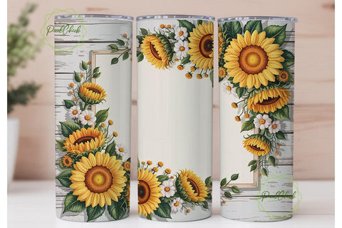 Sunflower Rustic Tumbler Wrap PNG Sublimation PixelChick 