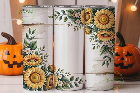 Sunflower Rustic Tumbler Wrap PNG Sublimation PixelChick 