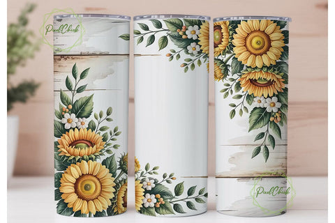 Sunflower Rustic Tumbler Wrap PNG Sublimation PixelChick 