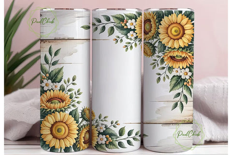 Sunflower Rustic Tumbler Wrap PNG Sublimation PixelChick 