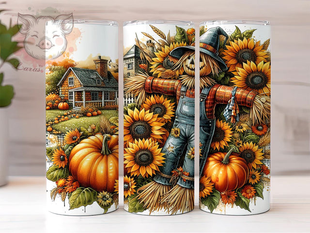 Sunflower Scarecrow 20oz Tumbler Png, Straight & Tapered Tumbler Png, Fall Scarecrow Tumbler Png, Digital Download PNG Sublimation Lara' s Designs 