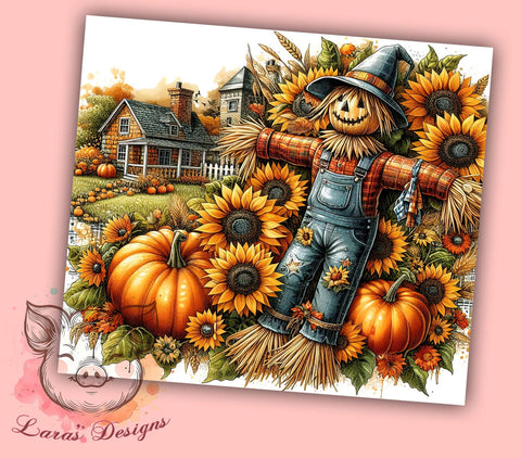 Sunflower Scarecrow 20oz Tumbler Png, Straight & Tapered Tumbler Png, Fall Scarecrow Tumbler Png, Digital Download PNG Sublimation Lara' s Designs 