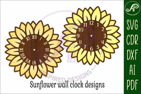 Sunflower shape clock wall clock laser cut SVG APInspireddesigns 