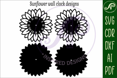 Sunflower shape clock wall clock laser cut SVG APInspireddesigns 