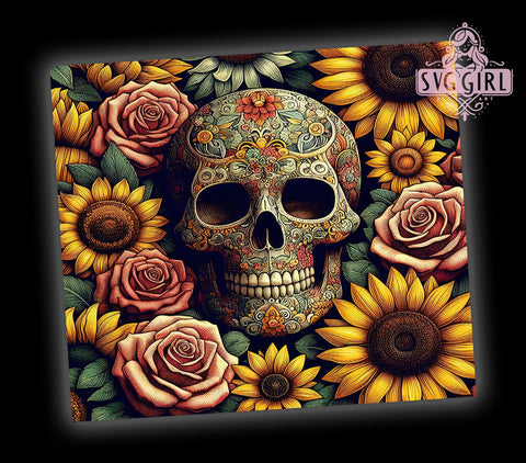 Sunflower Skull 20oz Tumbler Wrap Sublimation Design, Straight Tapered Tumbler Wrap, Skull Halloween Tumbler Png, Instant Digital Download Sublimation SvggirlplusArt 