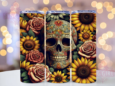 Sunflower Skull 20oz Tumbler Wrap Sublimation Design, Straight Tapered Tumbler Wrap, Skull Halloween Tumbler Png, Instant Digital Download Sublimation SvggirlplusArt 