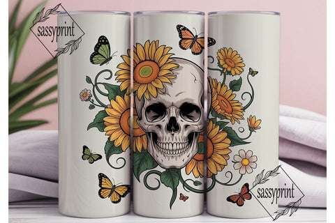 Sunflower Skull Butterflies 20oz Tumbler Sublimation sassyprint 
