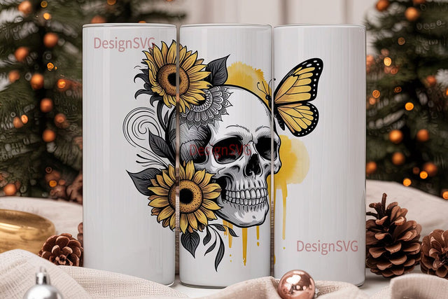 Sunflower Skull Butterfly 20oz Tumbler Sublimation DesignSVG 