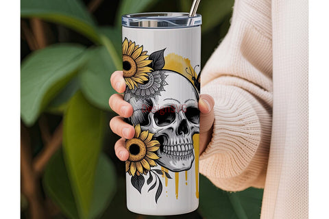 Sunflower Skull Butterfly 20oz Tumbler Sublimation DesignSVG 
