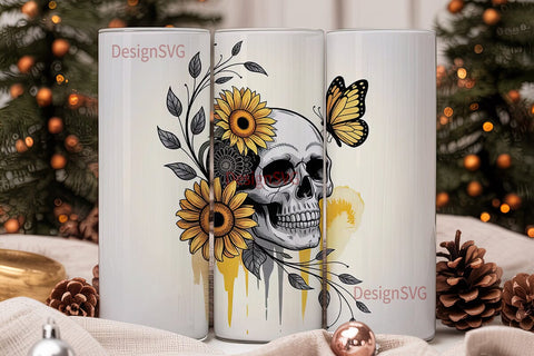 Sunflower Skull Butterfly 20oz Tumbler Sublimation DesignSVG 