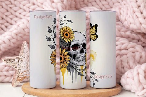 Sunflower Skull Butterfly 20oz Tumbler Sublimation DesignSVG 