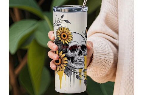 Sunflower Skull Butterfly 20oz Tumbler Sublimation DesignSVG 
