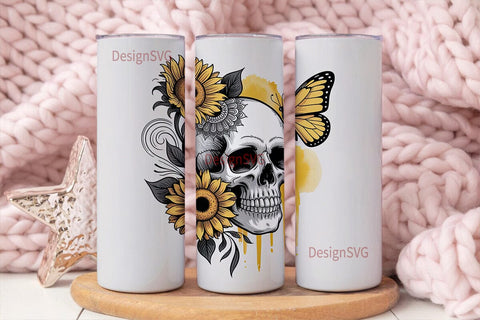Sunflower Skull Butterfly 20oz Tumbler Sublimation DesignSVG 
