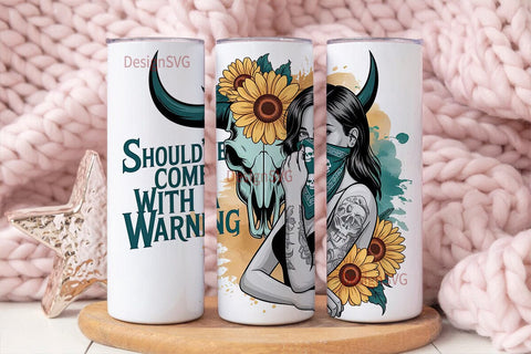 Sunflower Skull Cowgirl 20oz Tumbler Sublimation DesignSVG 