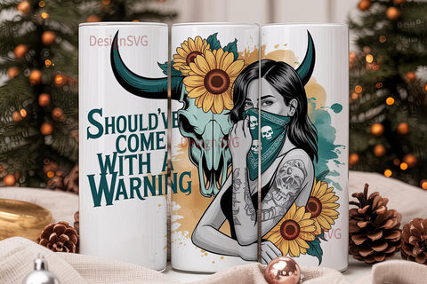 Sunflower Skull Cowgirl 20oz Tumbler Sublimation DesignSVG 