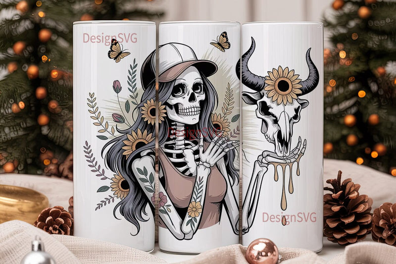 Sunflower Skull Tumbler Wrap PNG Sublimation DesignSVG 