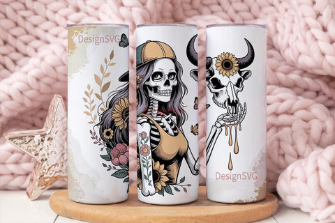 Sunflower Skull Tumbler Wrap PNG Sublimation DesignSVG 