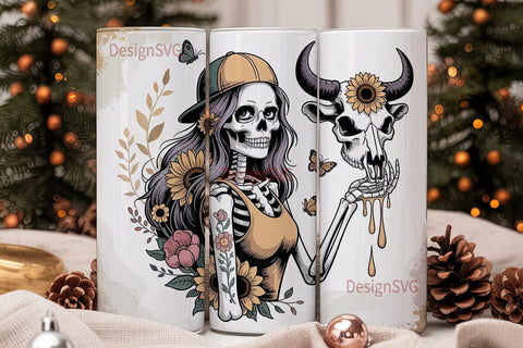 Sunflower Skull Tumbler Wrap PNG Sublimation DesignSVG 