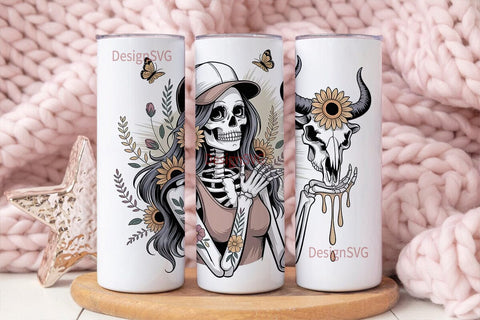 Sunflower Skull Tumbler Wrap PNG Sublimation DesignSVG 