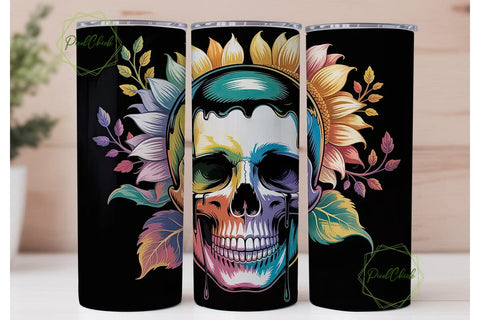 Sunflower Skull Tumbler Wrap Sublimation PixelChick 