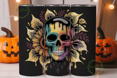 Sunflower Skull Tumbler Wrap Sublimation PixelChick 