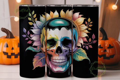 Sunflower Skull Tumbler Wrap Sublimation PixelChick 