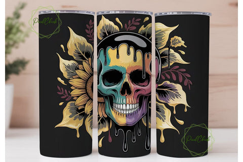 Sunflower Skull Tumbler Wrap Sublimation PixelChick 