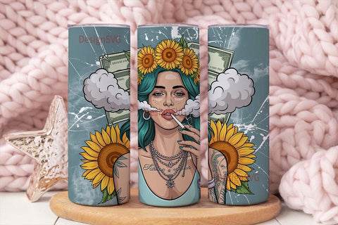Sunflower Smoking Girl 20oz Tumbler Sublimation DesignSVG 