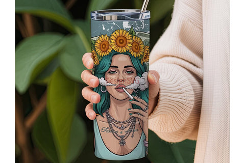 Sunflower Smoking Girl 20oz Tumbler Sublimation DesignSVG 