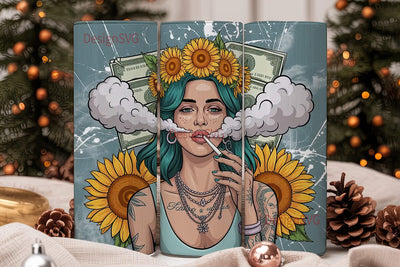Sunflower Smoking Girl 20oz Tumbler Sublimation DesignSVG 