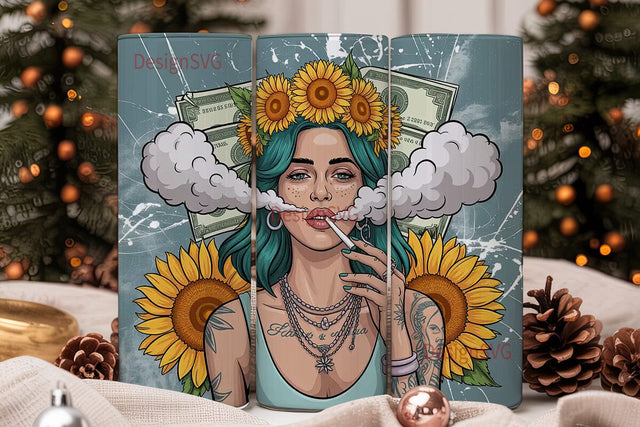 Sunflower Smoking Girl 20oz Tumbler Sublimation DesignSVG 