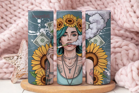 Sunflower Smoking Girl 20oz Tumbler Sublimation DesignSVG 