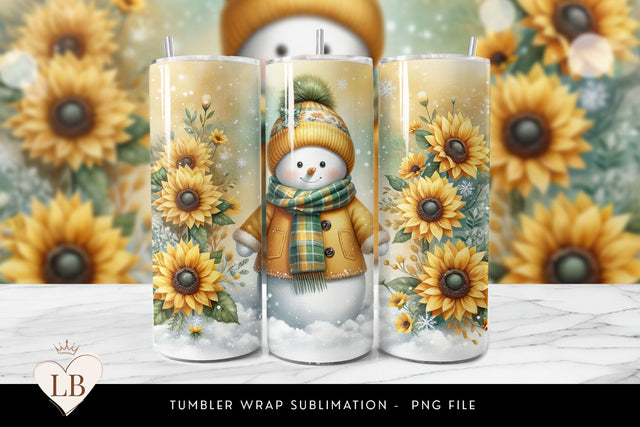 Sunflower Snowman Tumbler Wrap Sublimation BijouBay 